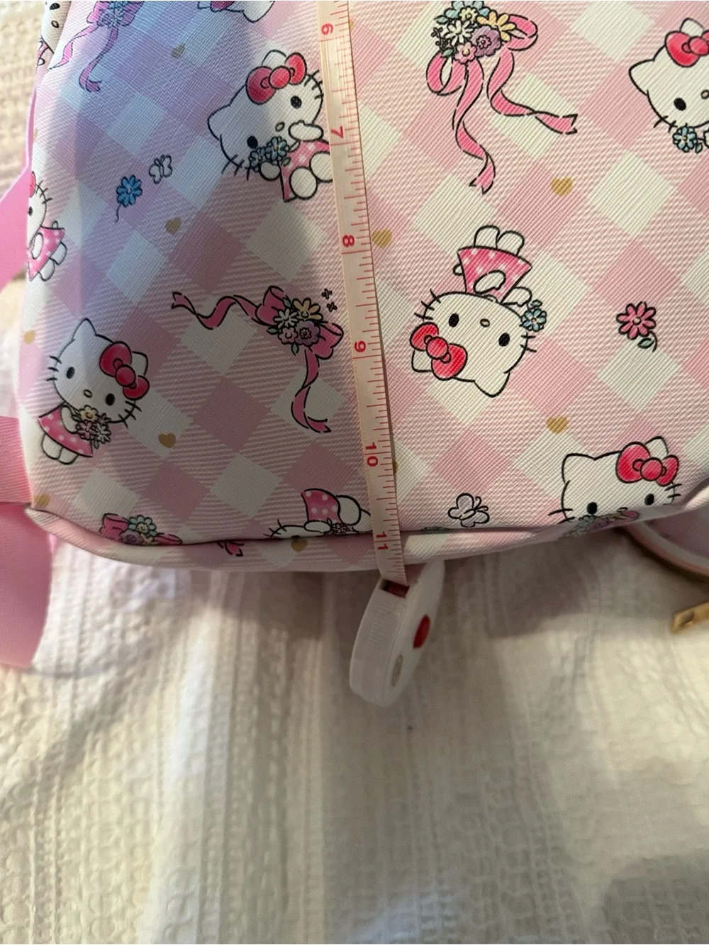 Hello Kitty Pink Gingham Mini Backpack with Fuzzy Heart Charm